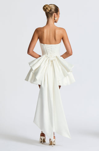 R.F Trinity Mini Dress Strapless Stretch Satin Ivory