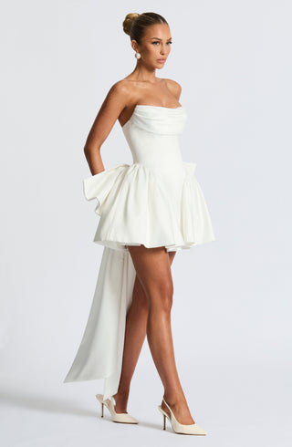 R.F Trinity Mini Dress Strapless Stretch Satin Ivory