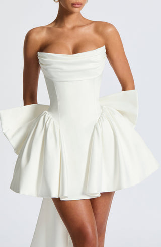 R.F Trinity Mini Dress Strapless Stretch Satin Ivory