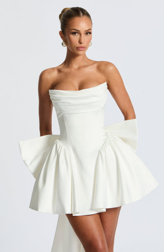 R.F Trinity Mini Dress Strapless Stretch Satin Ivory