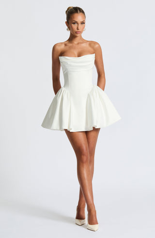 R.F Trinity Mini Dress Strapless Stretch Satin Ivory
