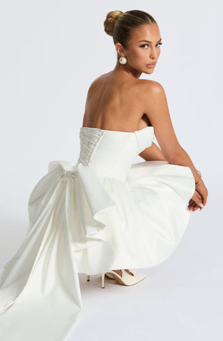 R.F Trinity Mini Dress Strapless Stretch Satin Ivory