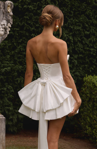 R.F Trinity Mini Dress Strapless Stretch Satin Ivory
