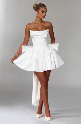 R.F Trinity Mini Dress Strapless Stretch Satin Ivory