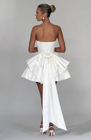 R.F Trinity Mini Dress Strapless Stretch Satin Ivory