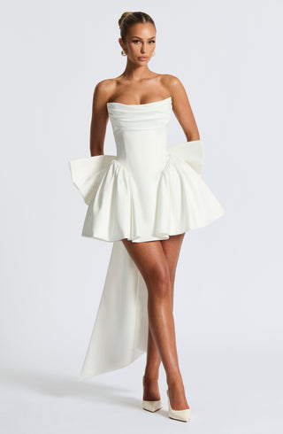 R.F Trinity Mini Dress Strapless Stretch Satin Ivory