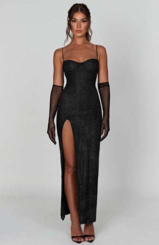 L.F Trixie Maxi Dress Sparkle Mesh Underwired Cups Black
