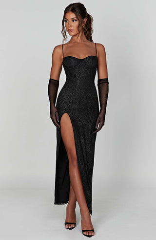 L.F Trixie Maxi Dress Sparkle Mesh Underwired Cups Black