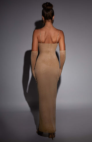 L.F Trixie Maxi Dress Gold Sparkle Strapless Thigh-Split