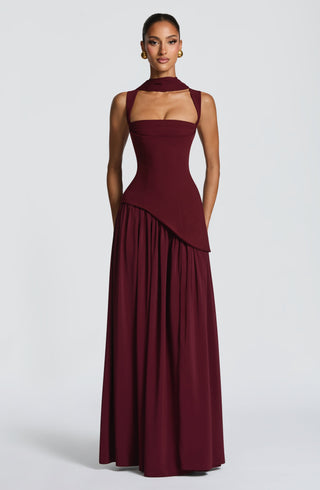 DIA Tullulah Maxi Dress Chiffon Skirt Square Neckline Cherry Lacquer