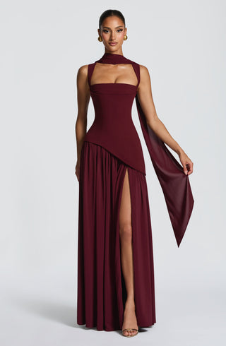 DIA Tullulah Maxi Dress Chiffon Skirt Square Neckline Cherry Lacquer