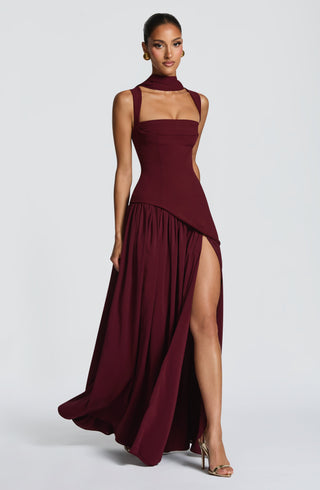 DIA Tullulah Maxi Dress Chiffon Skirt Square Neckline Cherry Lacquer