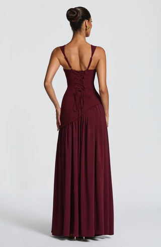DIA Tullulah Maxi Dress Chiffon Skirt Square Neckline Cherry Lacquer