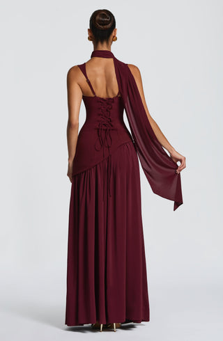 DIA Tullulah Maxi Dress Chiffon Skirt Square Neckline Cherry Lacquer