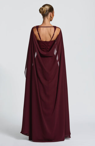 DIA Tullulah Maxi Dress Chiffon Skirt Square Neckline Cherry Lacquer