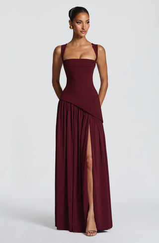 DIA Tullulah Maxi Dress Chiffon Skirt Square Neckline Cherry Lacquer