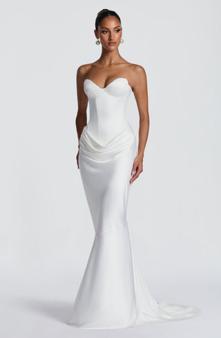 R.F Vaila Gown Satin Strapless Mermaid Train Ivory