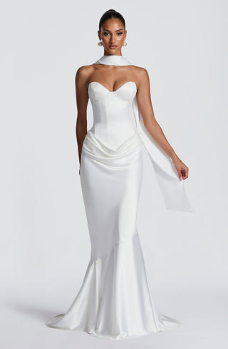 R.F Vaila Gown Satin Strapless Mermaid Train Ivory