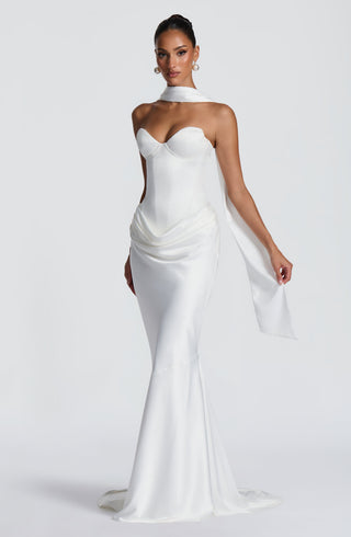 R.F Vaila Gown Satin Strapless Mermaid Train Ivory