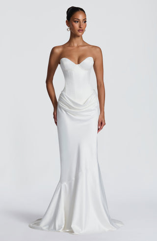 R.F Vaila Gown Satin Strapless Mermaid Train Ivory