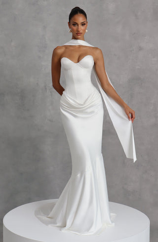 R.F Vaila Gown Satin Strapless Mermaid Train Ivory