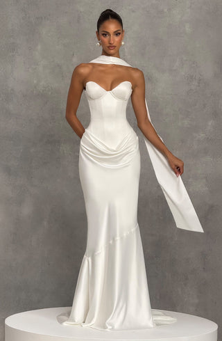 R.F Vaila Gown Satin Strapless Mermaid Train Ivory