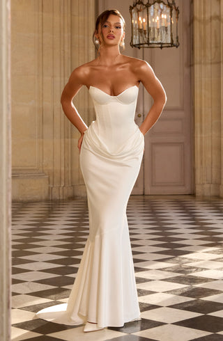 R.F Vaila Gown Satin Strapless Mermaid Train Ivory