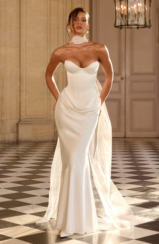 R.F Vaila Gown Satin Strapless Mermaid Train Ivory