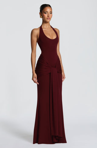 L.F Veneda Maxi Dress Modal Jersey Plunge Neckline Cherry Lacquer