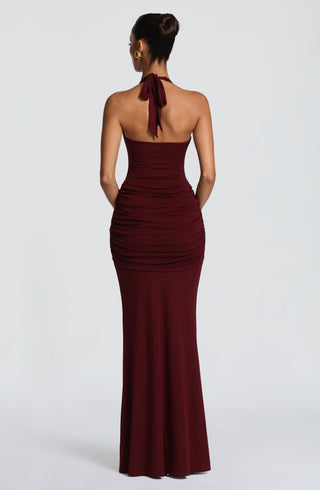 L.F Veneda Maxi Dress Modal Jersey Plunge Neckline Cherry Lacquer