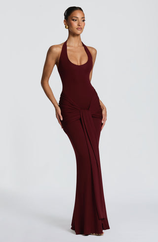 L.F Veneda Maxi Dress Modal Jersey Plunge Neckline Cherry Lacquer