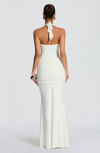 L.F Veneda Maxi Dress Modal Jersey Plunge Neckline Ivory