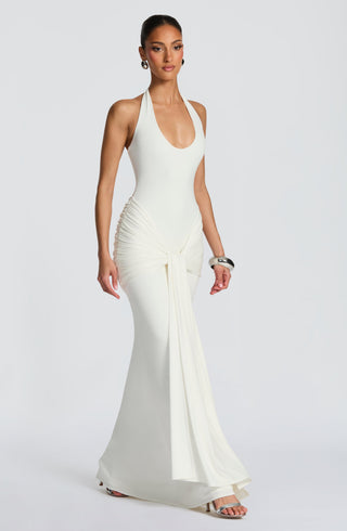 L.F Veneda Maxi Dress Modal Jersey Plunge Neckline Ivory