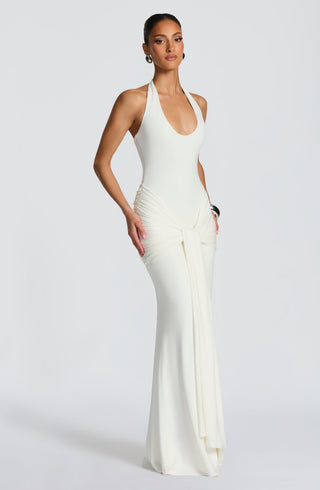 L.F Veneda Maxi Dress Modal Jersey Plunge Neckline Ivory
