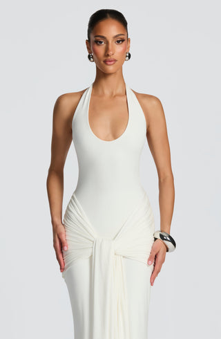 L.F Veneda Maxi Dress Modal Jersey Plunge Neckline Ivory