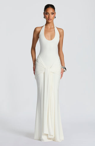 L.F Veneda Maxi Dress Modal Jersey Plunge Neckline Ivory