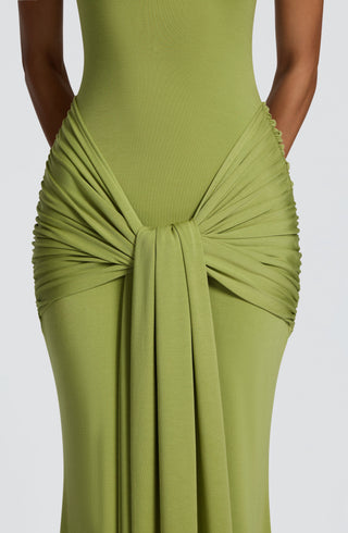 L.F Veneda Maxi Dress Modal Jersey Ruched Hip Panel Olive
