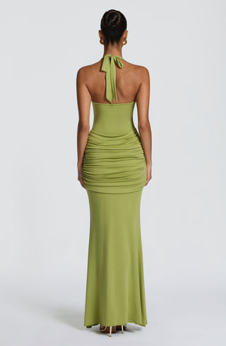L.F Veneda Maxi Dress Modal Jersey Ruched Hip Panel Olive