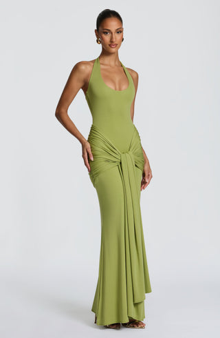 L.F Veneda Maxi Dress Modal Jersey Ruched Hip Panel Olive