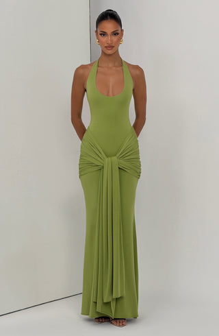 L.F Veneda Maxi Dress Modal Jersey Ruched Hip Panel Olive