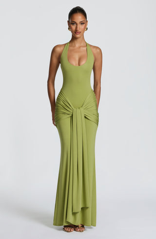 L.F Veneda Maxi Dress Modal Jersey Ruched Hip Panel Olive
