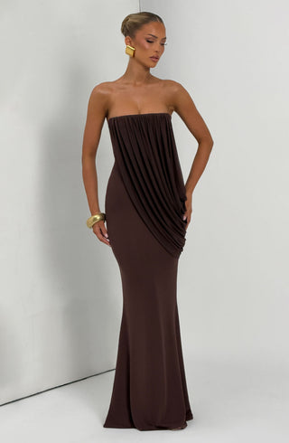 L.F Vienna Maxi Dress Double-Layer Modal Jersey Plum Brown