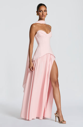 R.F Vietta Maxi Dress Crepe Corset Thigh Split Blush
