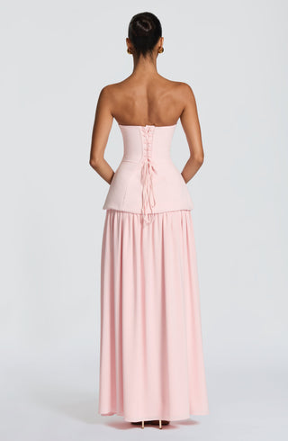 R.F Vietta Maxi Dress Crepe Corset Thigh Split Blush