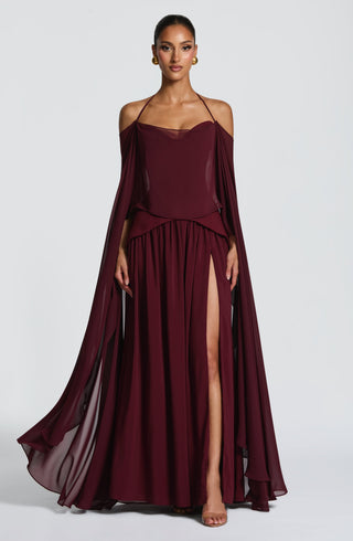 R.F Vietta Maxi Dress Strapless Crepe Cherry Lacquer
