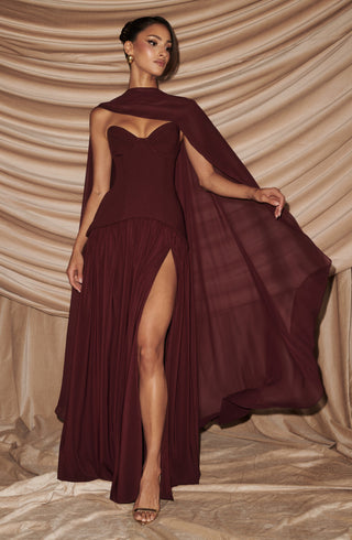 R.F Vietta Maxi Dress Strapless Crepe Cherry Lacquer