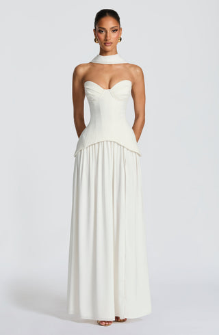R.F Vietta Maxi Dress Corset Crepe Strapless Ivory
