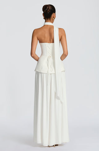 R.F Vietta Maxi Dress Corset Crepe Strapless Ivory