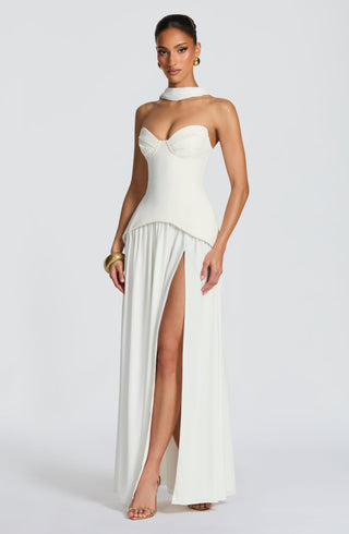 R.F Vietta Maxi Dress Corset Crepe Strapless Ivory