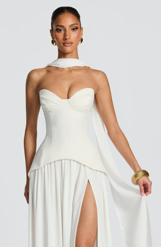 R.F Vietta Maxi Dress Corset Crepe Strapless Ivory